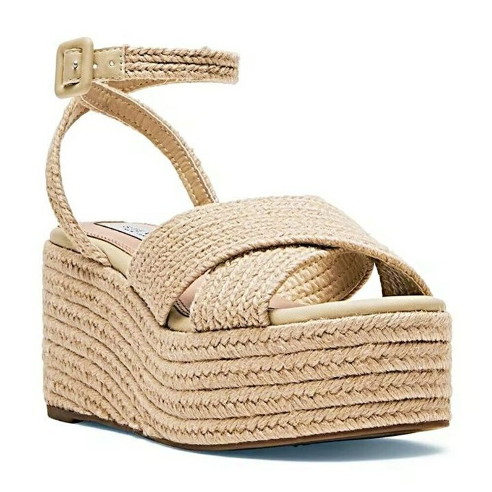 Steven New York Ramey Espadrille Platform Wedge Raffia Sandal Size 9 (MSRP $130)